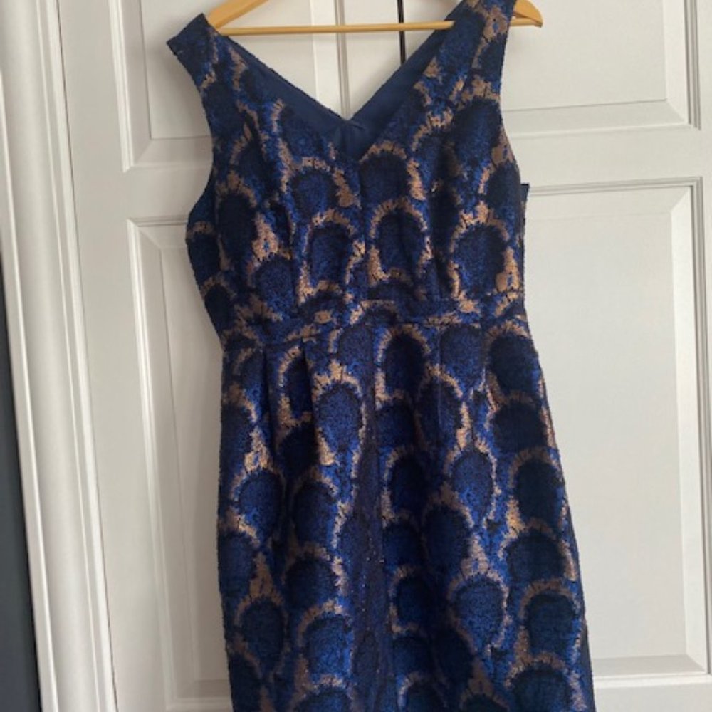 J Crew Dress - Size 12 - Black, Blue and Gold - Cocktail Dress